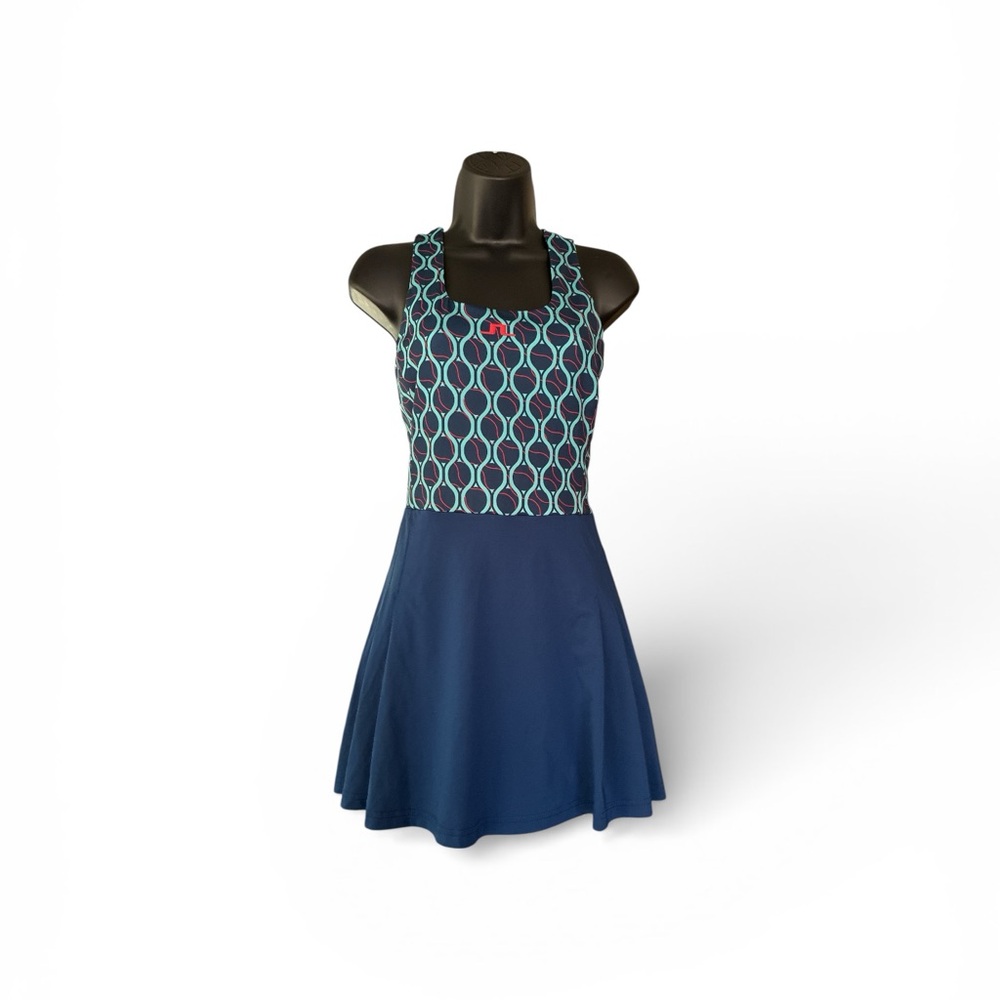 J.Lindeberg Navy Blue and Teal Patterned Mini Dress